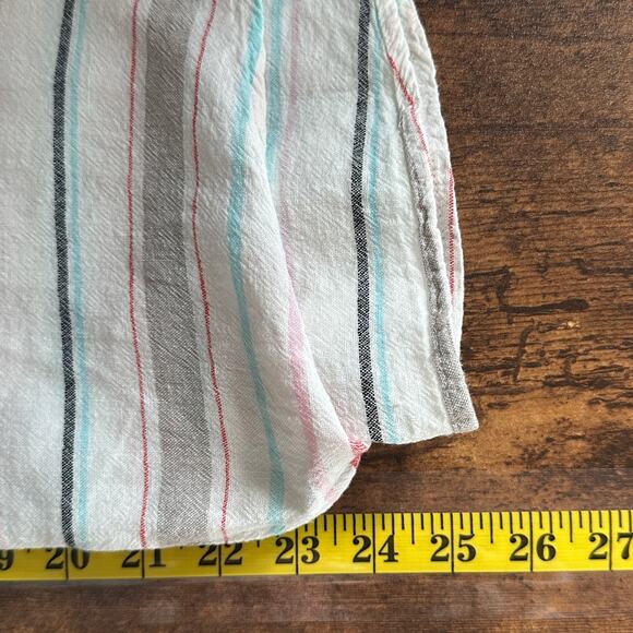 Linen Blend Crop Top Large Stripe Front Tie Beachy Coastal Weatherproof Vintage - Picture 4 of 9